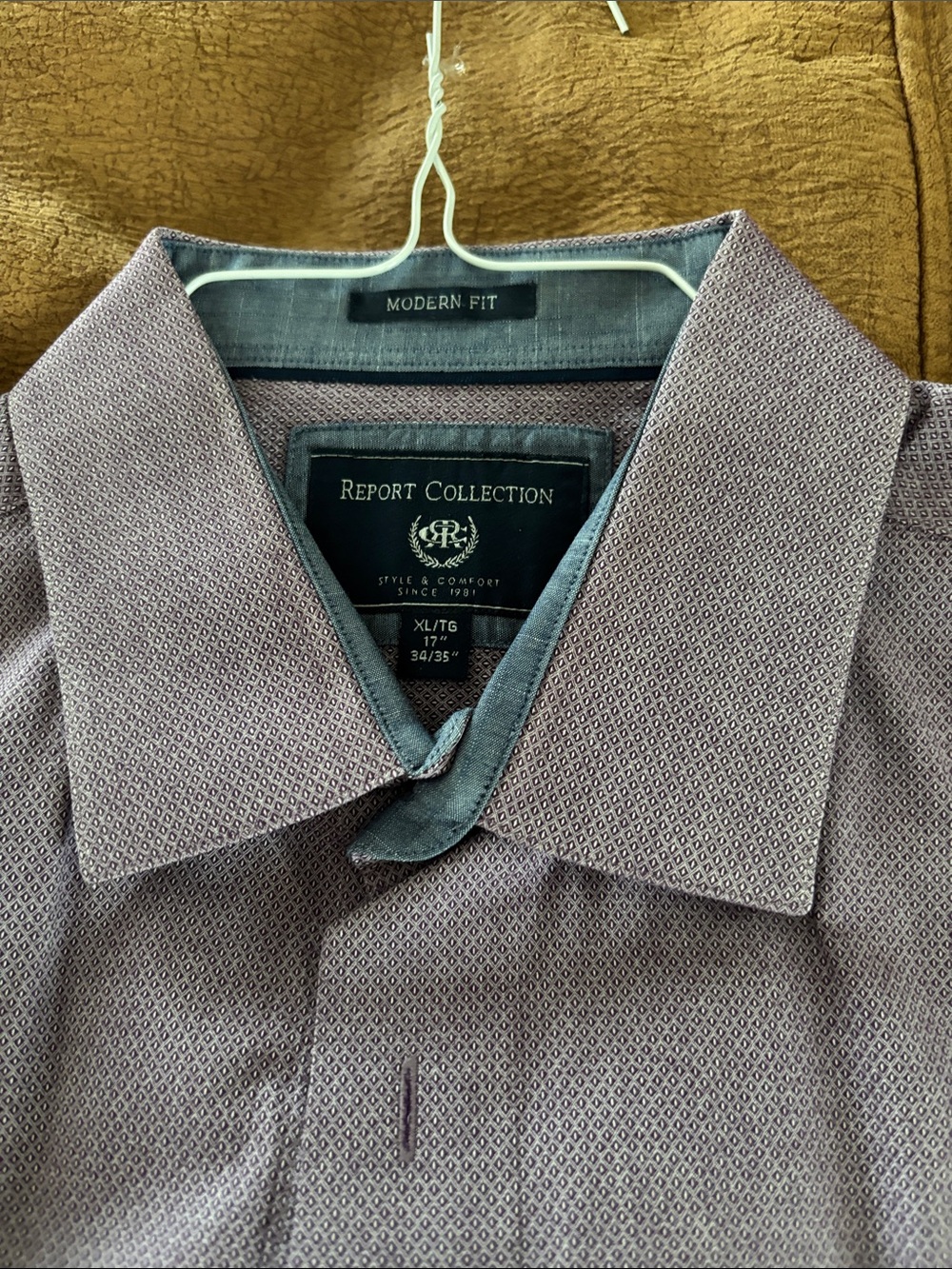 Report Collection Men's Modern Fit Lilac Micro-Pattern Dress Shirt